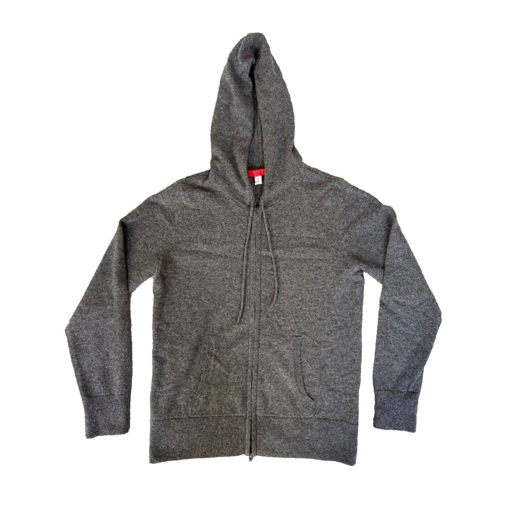 Jennie Liu 100% Cashmere Zip Up Hoodie Womens Medium Gray Hooded Sweater